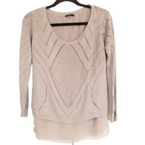 Milano Knit Top size Medium lace up back chiffon lined  very light gray